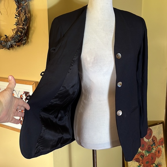 Vtg PETITE SOPHISTICATE COLLECTION Size 6 V-Neck 3-Button Blazer Black Career - Picture 4 of 15